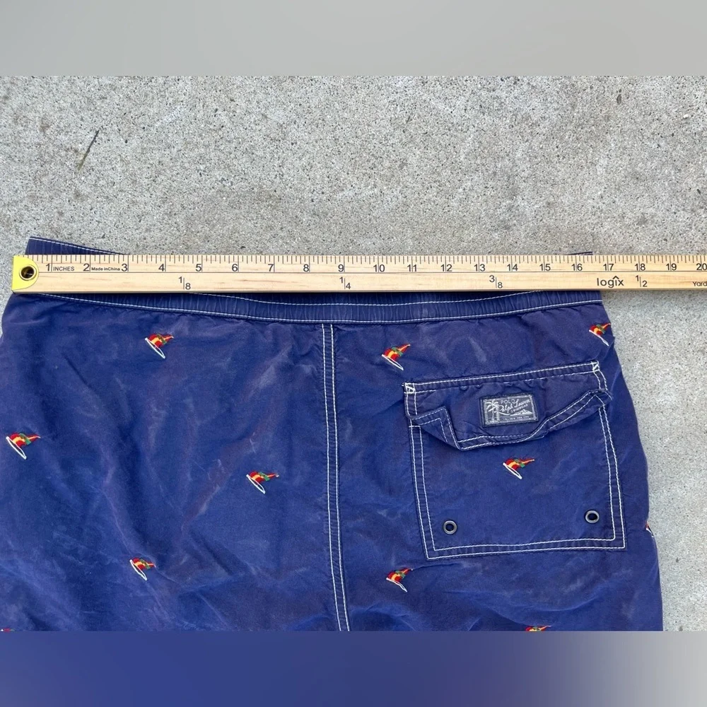 Men's Vintage Polo Ralph Lauren Swim Trunks Blue All-Over Print M Sailboat‎ Prep